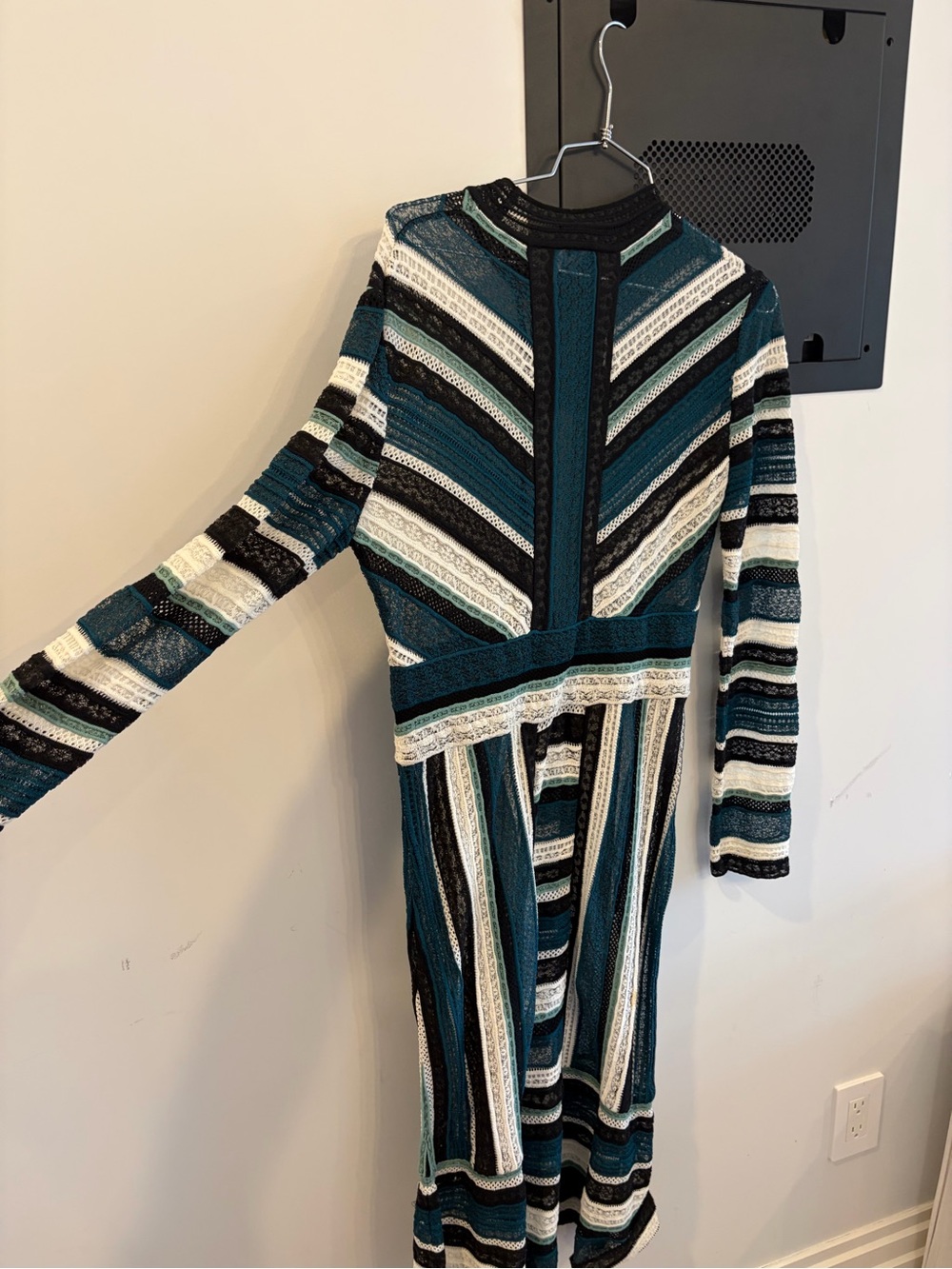 M by Missoni Teal, Black & White Striped Long-Sleeve Knit Dress - Picture 6 of 6